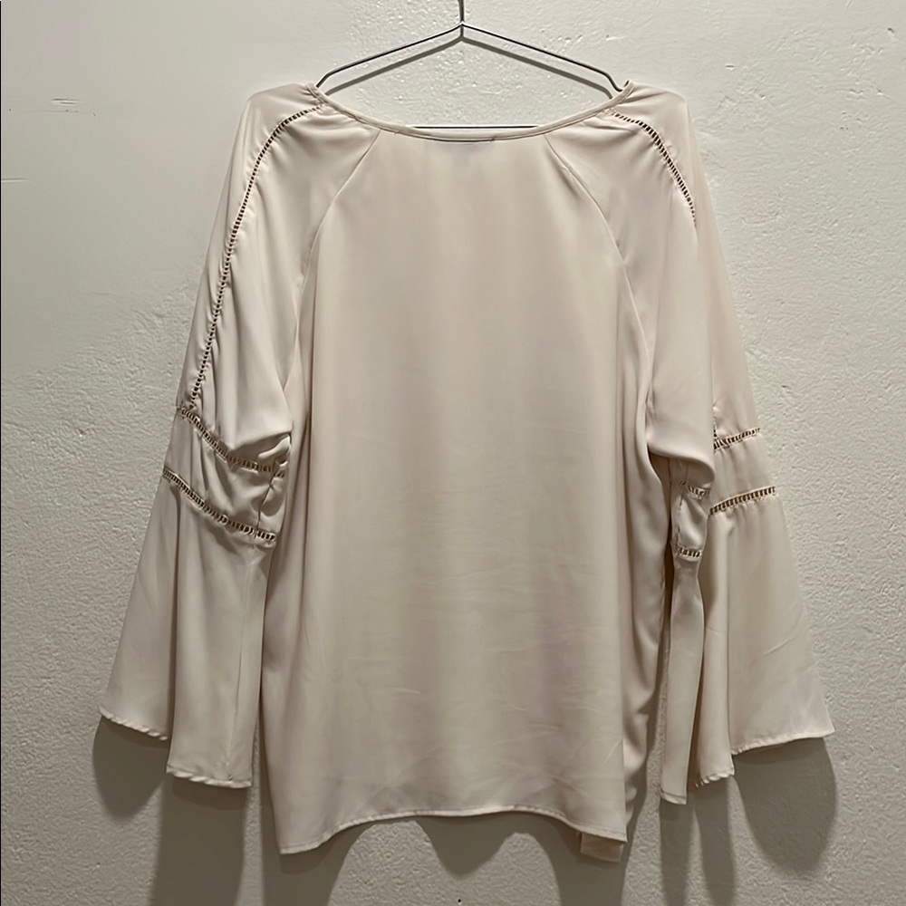 LOFT Cream Bell Sleeve Ruffled Blouse